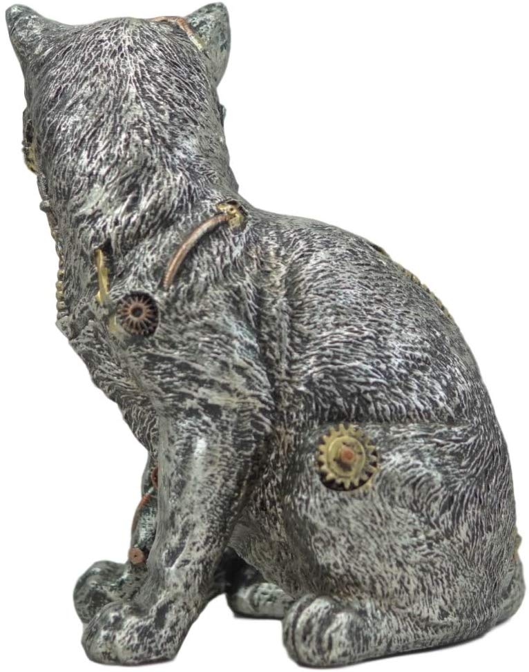 Ebros Steampunk Cyborg Cat with Clockwork Gears Nuts and Bolts Statue 8" Tall