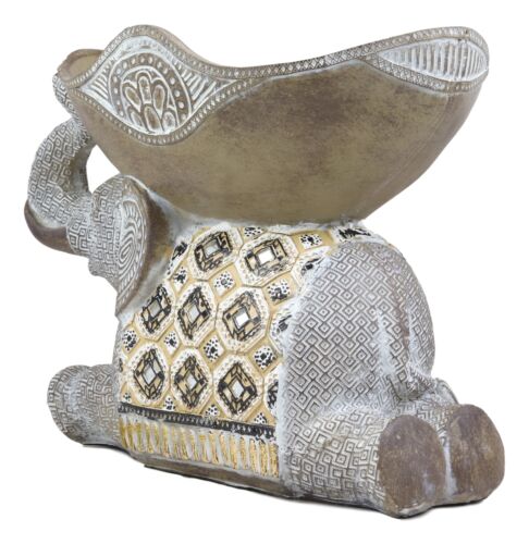 Ebros Gold Mosaic Design Elephant Laying Down W/ Trunk Up Holding Bowl Decor