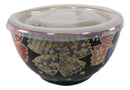 Ebros Set of 2 Ceramic Midnight Floral Blooms Portion Meal Bowls 2 Cups Airtight Lid