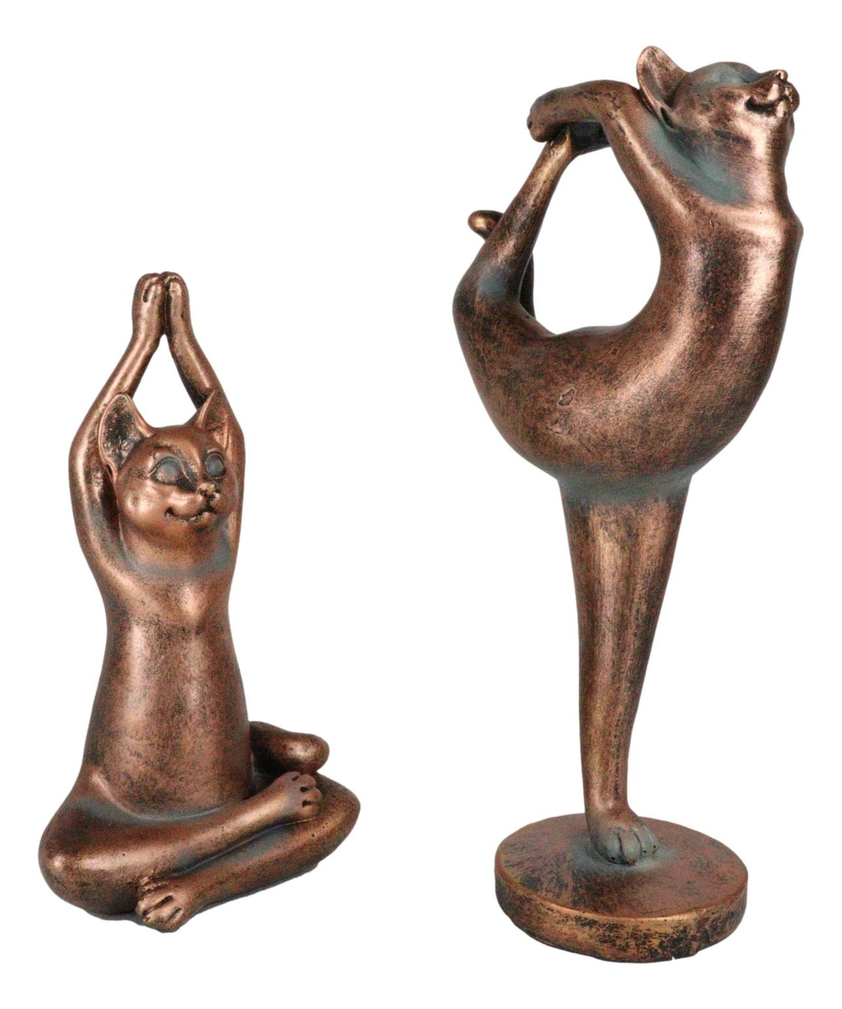 Ebros Yoga Cat Statue Set of 2 Stretching Zen Cats in Meditating and One Leg Balance Posture