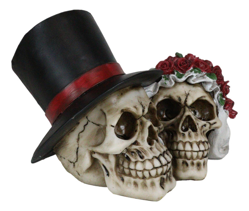 Love Never Dies Wedding Rose Bride And Top Hat Groom Skeleton Couple Figurine