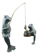 Ebros Large Verdi Green Aluminum Mama Frog and Baby Frog Fishing Garden Statue Bonding Time Whimsical Frog Themed Pond Patio Poolside Decorative Edge Sitter Sculpture Figurine