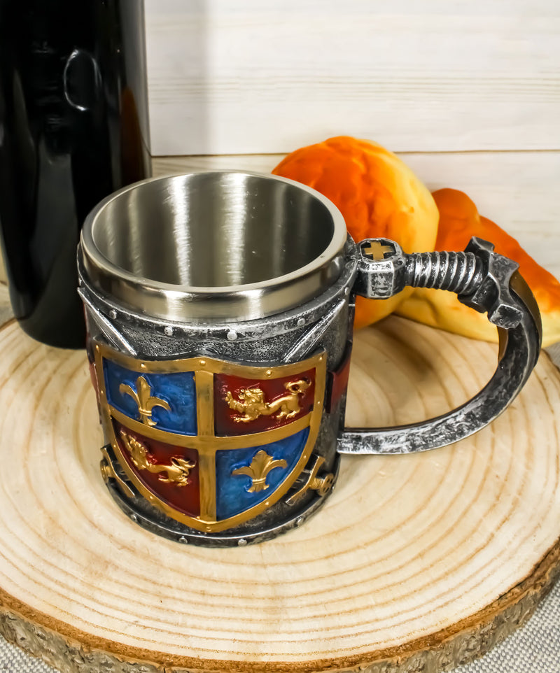 Ebros Lion And Fleur De Lis Coat Of Arms Crusader Knight Drinking Mug Cup Decor