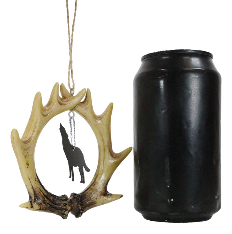 Rustic Western Deer Antlers Howling Gray Wolf Set of 2 Christmas Tree Ornaments