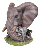 Noble Guardian Safari Elephant Protecting Calf by Green Grasslands Statue 12" H