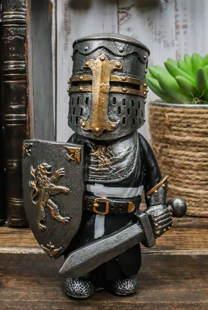 Ebros Gift Anime Chibi Renaissance Medieval Knight of The Cross Templar Crusader Figurine 4.5" Tall Suit of Armor Miniature European Knights Sculpture Decor (Swordsman with Lion Heraldry Shield)