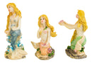 Nautical Sea Blonde Haired Mermaids with Colorful Tails Mini Figurines Set of 3