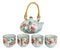 Japanese Red Cherry Blossom Flowers Design Porcelain Tea Pot And 4 Cups Set