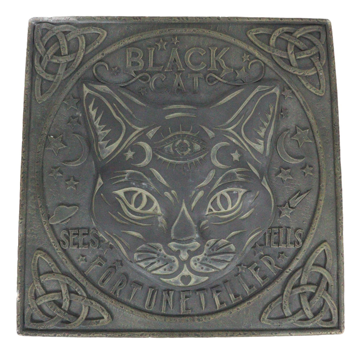 Wicca Halloween Black Cat Sees and Tells Fortune Teller Resin Stepping Stone