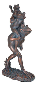 Croak Family Papa Frog Piggybacking 2 Young Baby Frogs To School Garden Statue