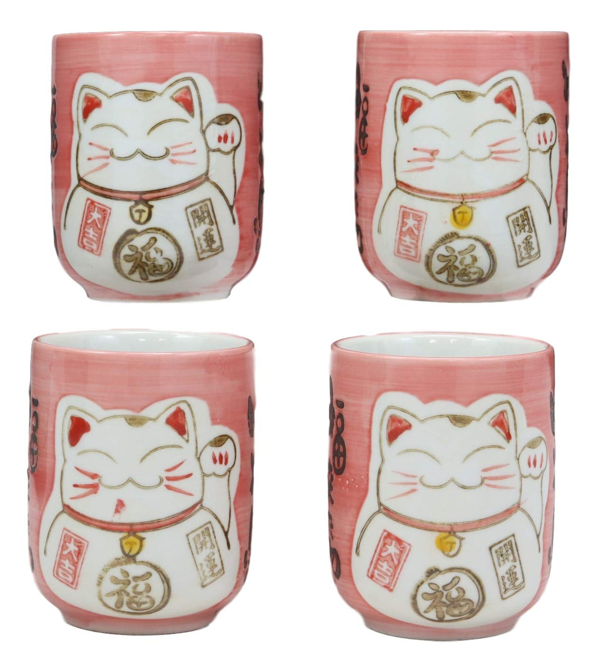 Japanese Design Maneki Neko Lucky Cat Pink 20oz Ceramic Tea Pot and Cups Set