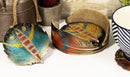 Rustic Western Indian Turquoise Eagle Feather Coaster Holder W/ 4 Round Coasters