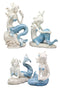 Nautical Sea World Ocean Mermaids With Blue Tails Statue Set of 4 Coastal Decors