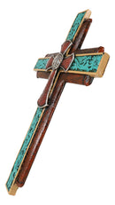 Rustic Western Ornate Concho Turquoise Scroll Layered Faux Leather Wall Cross