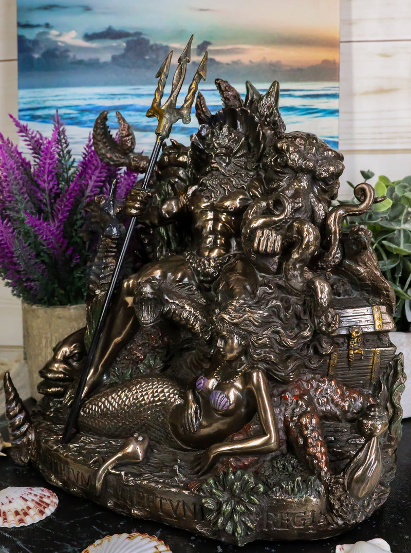Ebros God of The Sea Poseidon Sitting On Throne With Trident Figurine 10.5"H