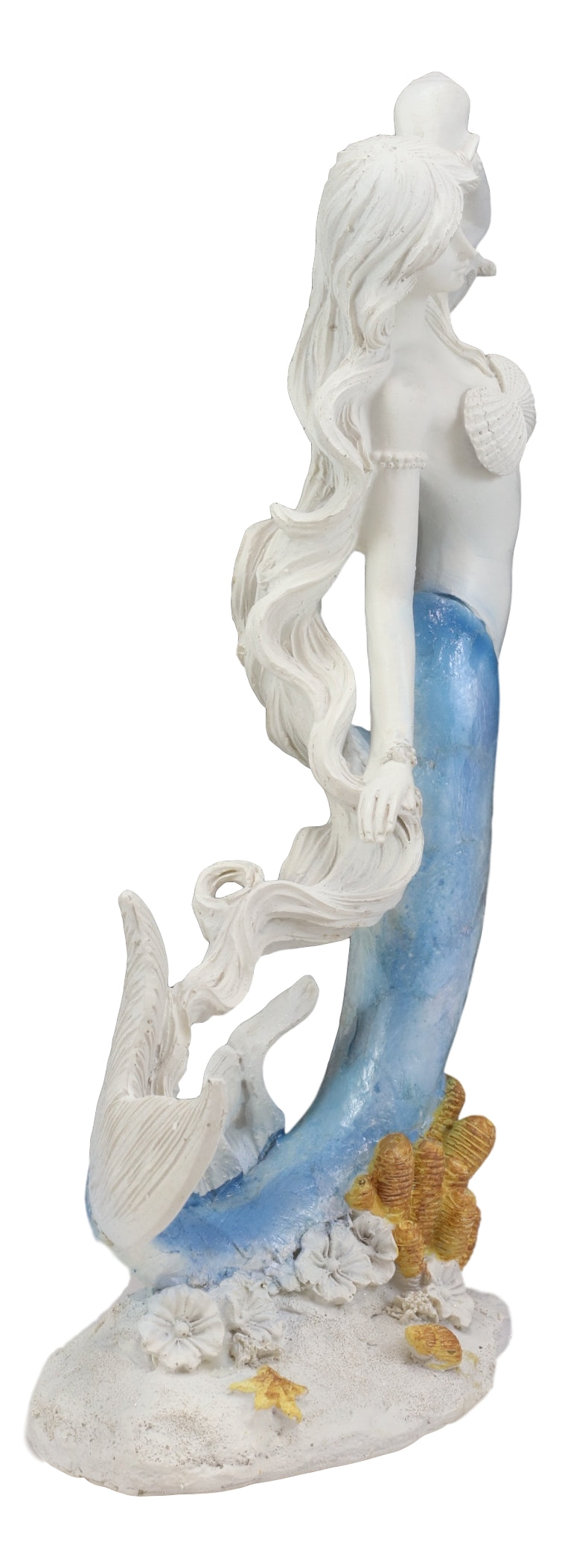 Ebros Capiz Blue Ombre Tail Mermaid With Conch Shell By Sea Coral Reef Statue