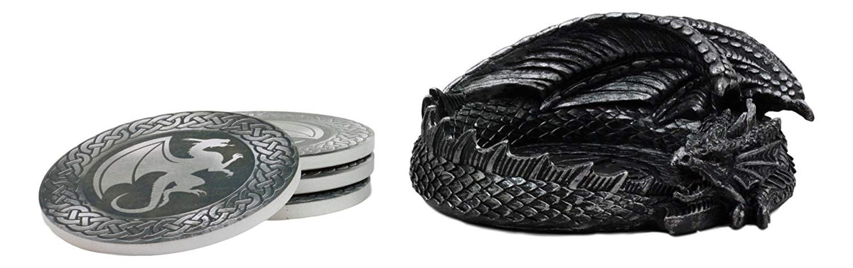 Ebros Medieval Hour Of The Dragon Coaster Set 6.5"L Holder With Four Coasters - Ebros Gift