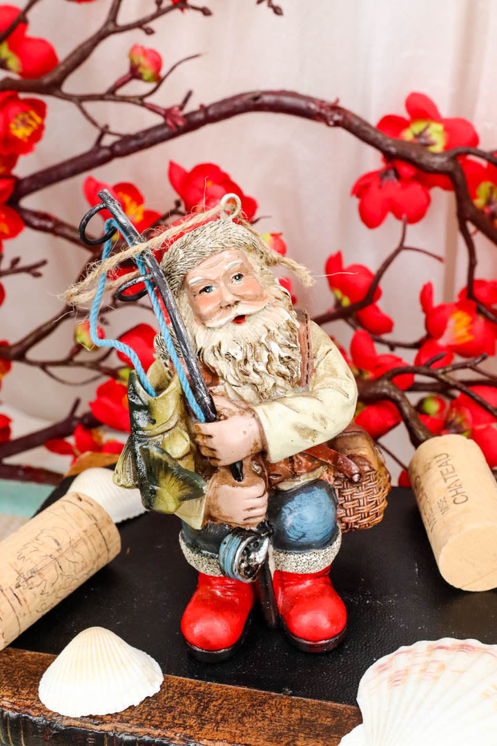 Santa Claus With Fishing Pole And Tackle Box Christmas Tree Hanging Or– Ebros Gift