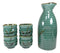 Ebros Japanese Design Porcelain Wetlands Reed Rice Wine Sake Flask With Four Cups Set