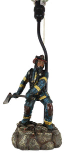 American Hero Fire Fighter Fireman Wielding Axe Table Lamp With Red Shade