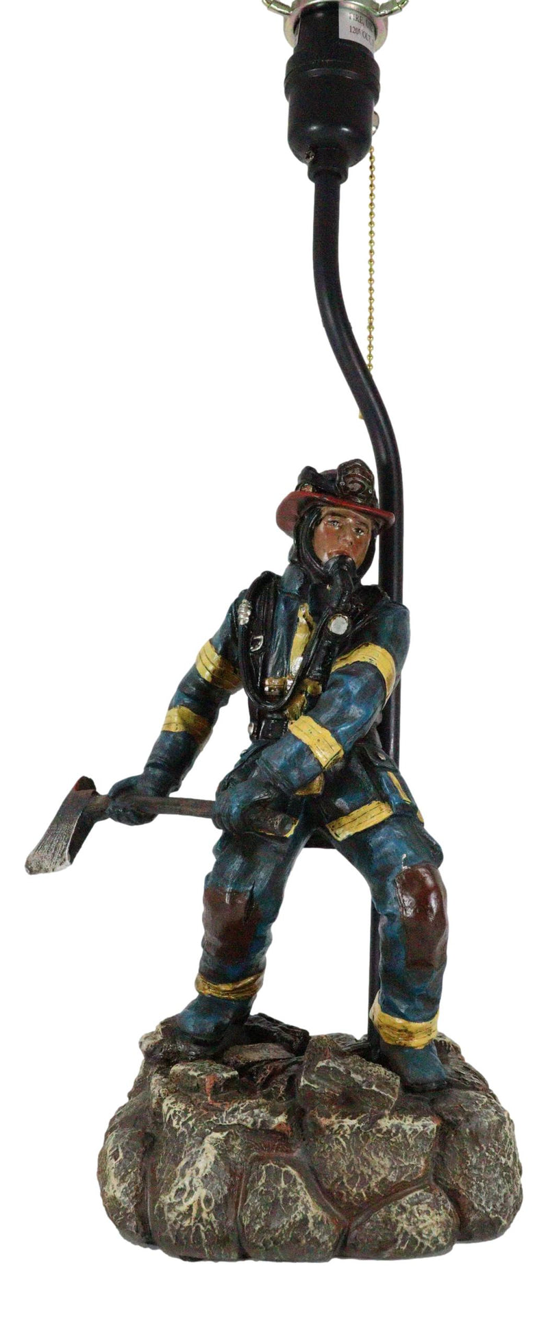 American Hero Fire Fighter Fireman Wielding Axe Table Lamp With Red Shade