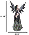 Necromancy Gothic Black Fairy With Raven Crow Sitting On Rock Figurine 15.25"H