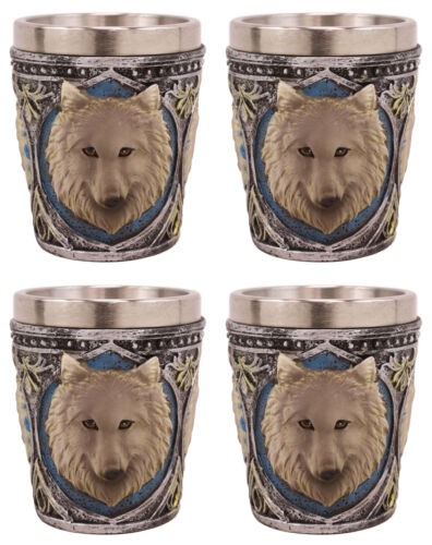 Ebros Celtic Wicca Alpha Grey Wolf Spirit 2-Ounce Shot Glass Set of 4 Novelty