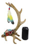 Rustic Buck Deer Antler With Flowers And Feathers Jewelry Tree Or Decor Figurine