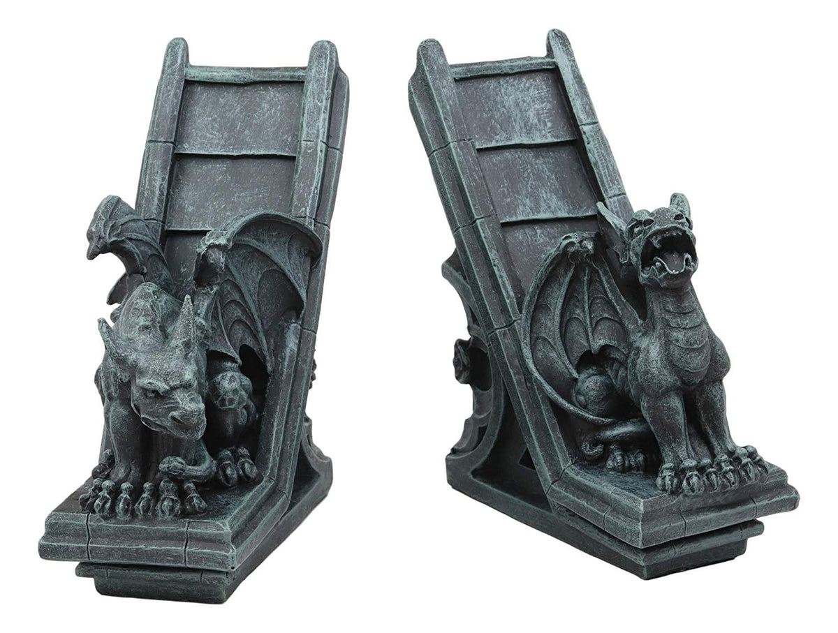 Ebros Gothic Roaring Gargoyles On Rooftop Sculptural Bookends Set 7" High Decor - Ebros Gift