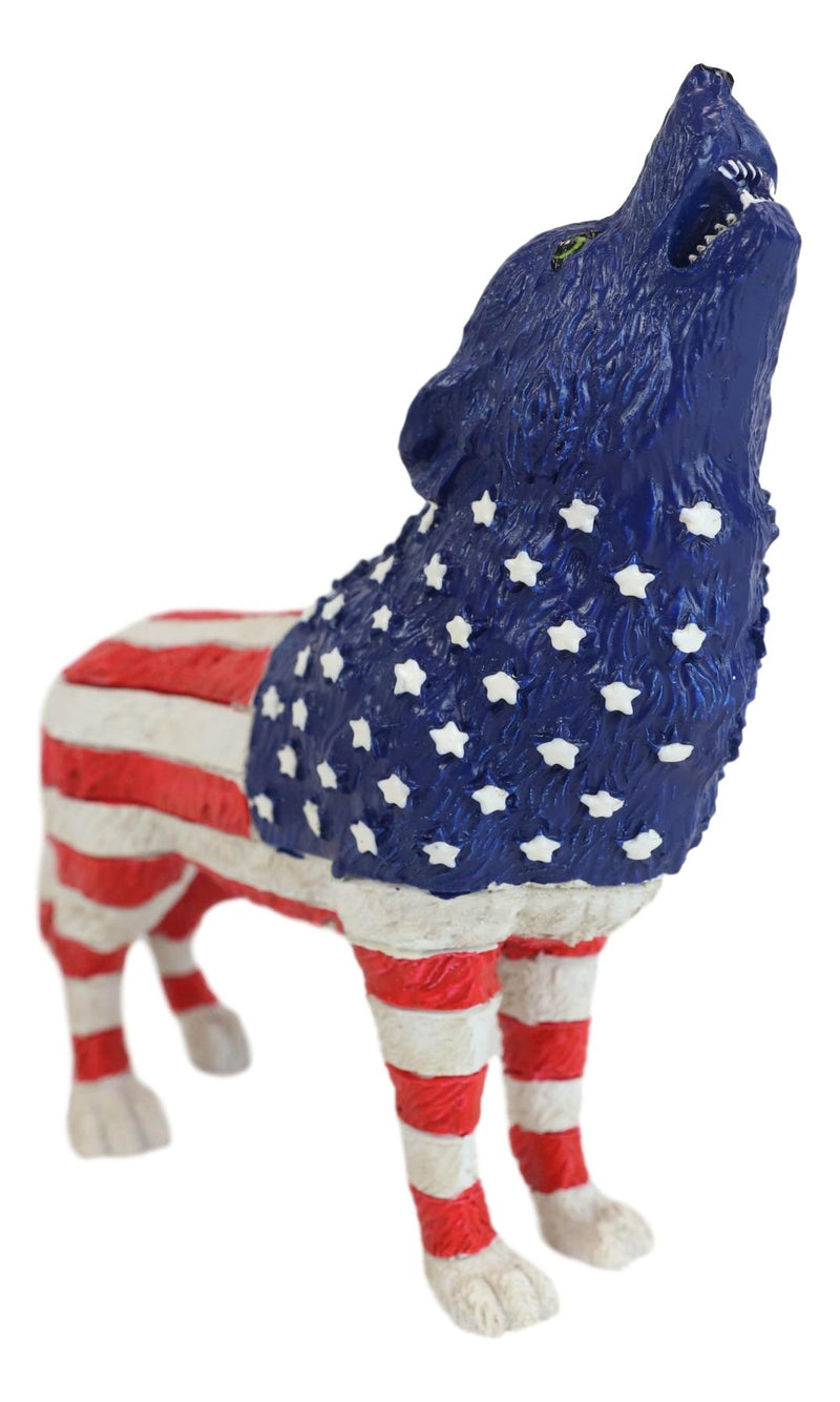 Patriotic American US Flag Native Tribal Howling Wolf Spirit Figurine Collection