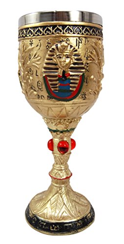 Ebros Ancient Egyptian Pharaoh King Tut Resin Wine Goblet Chalice With Liner