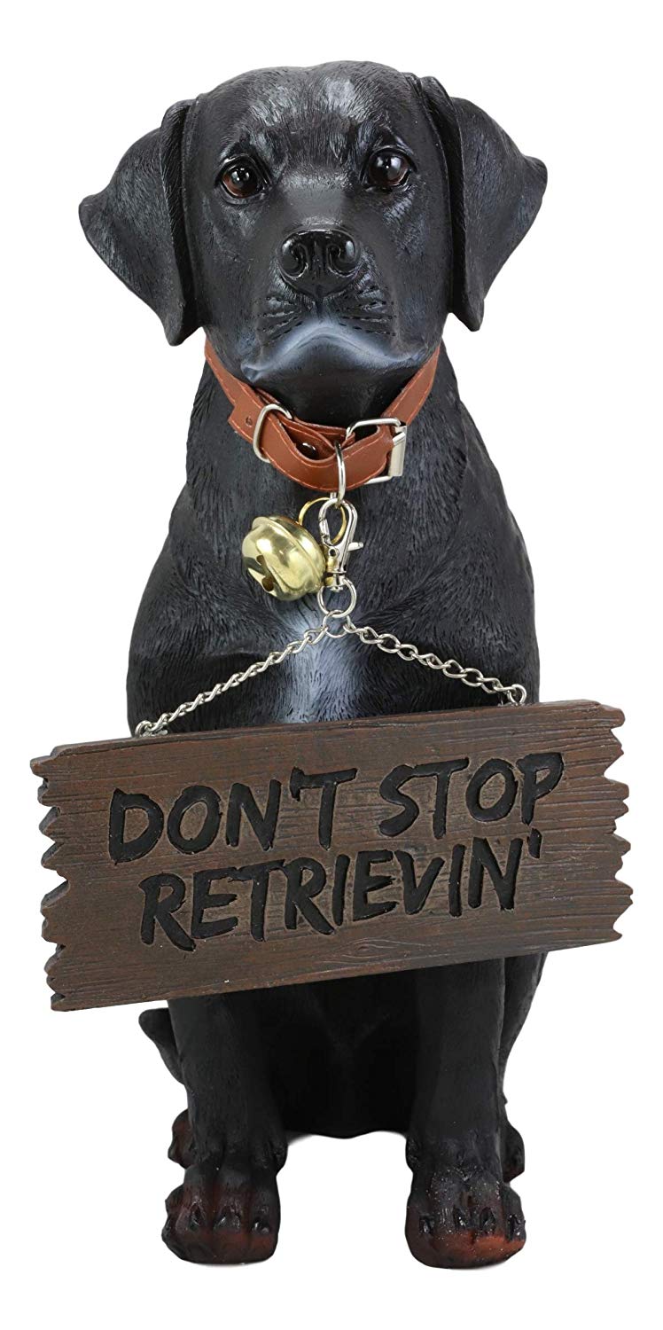 Ebros Labrador Retriever Statue 13.25" H Dog with Jingle Collar & Greeting Sign