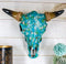 Ebros 11.5" W Turquoise Mosaic Steer Bison Bull Head W/ Horns Wall Mount Decor - Ebros Gift