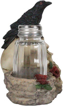Ebros Day Of The Dead Raven Crow W/ Rose Skull Salt & Pepper Shakers Holder Set