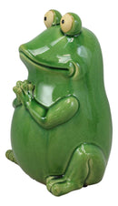 Ebros 11.25" Tall Lilypad Wishes Ceramic Whimsical Meditating Yoga Green Frog Home and Garden Statue Praying Frogs Decorative Sculpture Accent - Ebros Gift