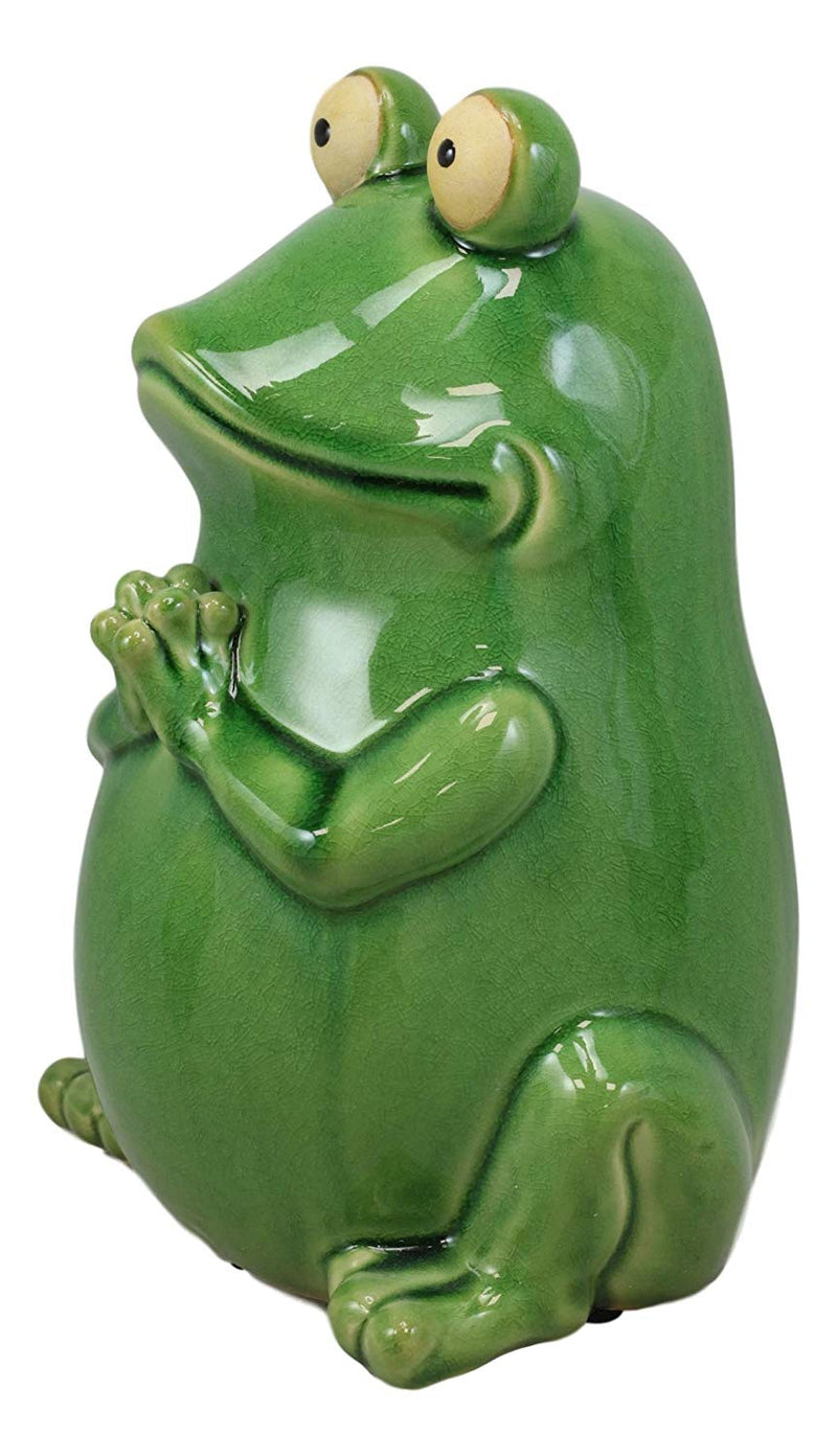 Ebros 11.25" Tall Lilypad Wishes Ceramic Whimsical Meditating Yoga Green Frog Home and Garden Statue Praying Frogs Decorative Sculpture Accent - Ebros Gift