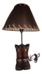 Rustic Western Faux Tooled Leather Cowboy Boots With Conchos Desktop Table Lamp