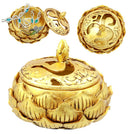 Auspicious Golden Buddha Ohm Carved Padma Lotus Round Jewelry Box Figurine