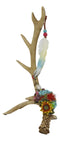 Rustic Buck Deer Antler With Flowers And Feathers Jewelry Tree Or Decor Figurine