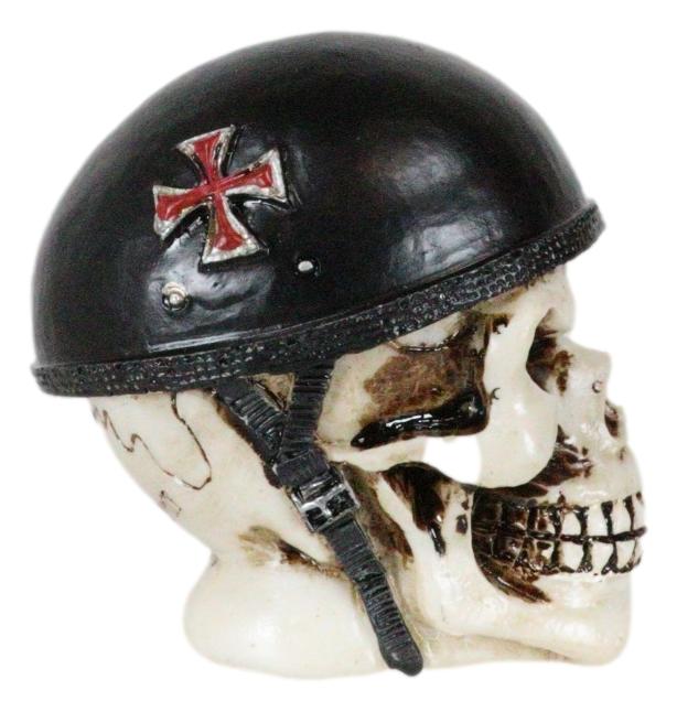 Day of The Dead Biker Skull Skeleton with Red Cross Black Helmet Mini Figurine