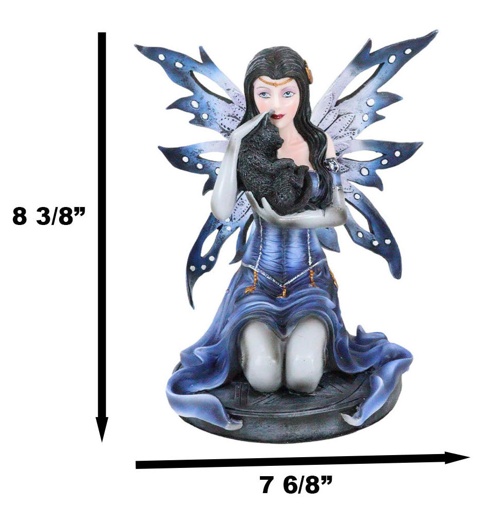 Ebros Blue Celestial Witch Fairy Cradling A Mystical Black Cat Statue 8.25" Tall