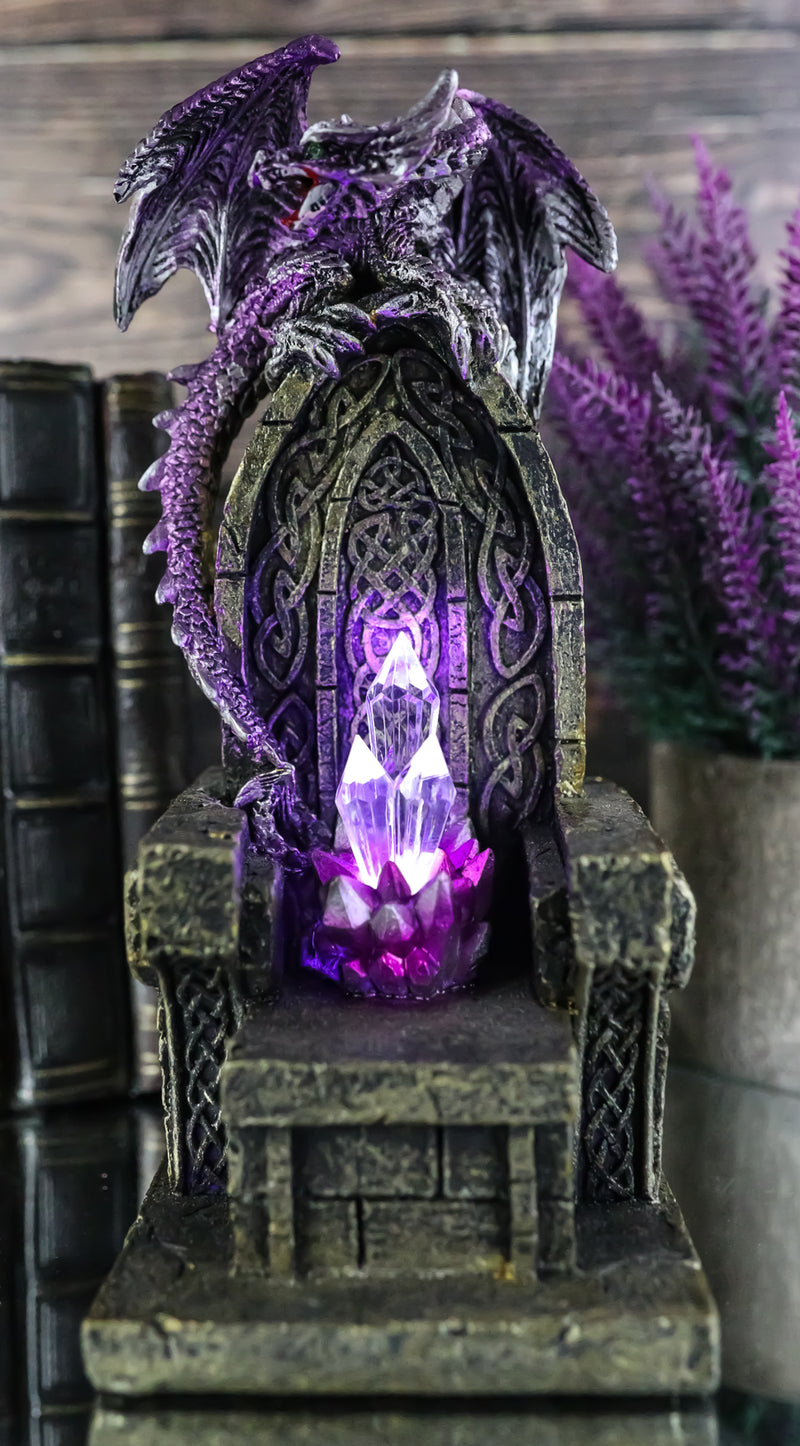 Medieval Purple Dragon On King's Landing Throne With LED Crystals Figurine