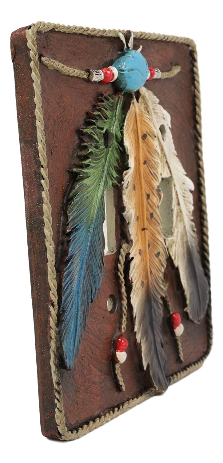 Ebros Southwestern Native 3 Feathers Double Toggle Switch Plate Cover Set Of 2