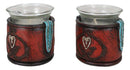 Set Of 2 Western Cowgirl Love Heart Scrollwork Faux Leather Votive Candle Holder