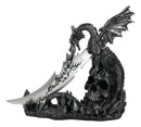 Fantasy Leviathan Dragon On Graveyard Skull With Fire Dagger Letter Opener Set