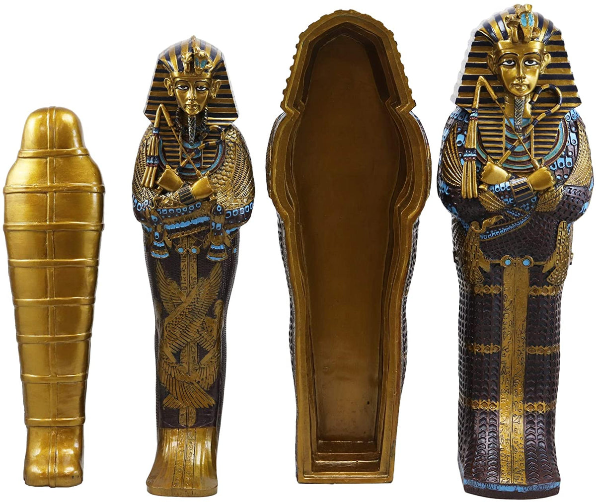 Large 16" Long Egyptian Pharaoh King Tut Sarcophagus Nesting Matroyshka Statue - Ebros Gift