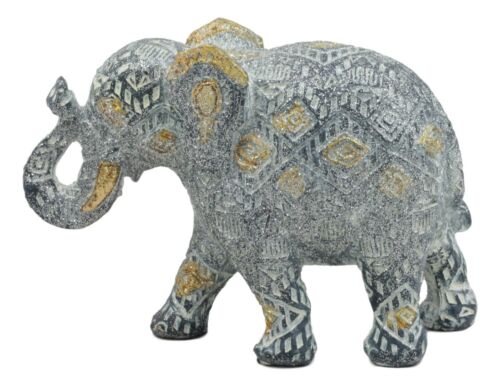 Ebros Silver Gold Patterned Elephant 6.5"L Feng Shui Elephant Mother Figurine