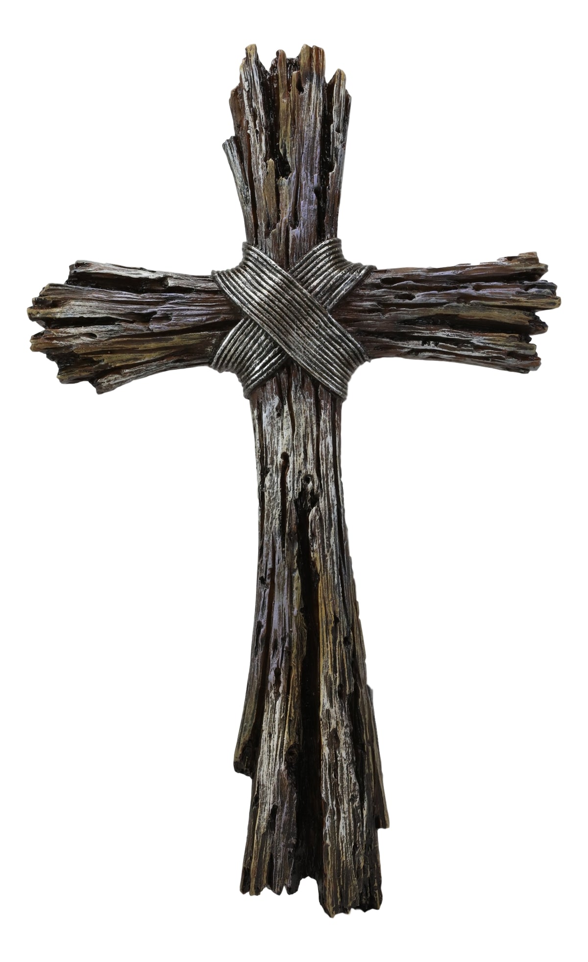 Ebros Rustic Faux Resin Driftwood Finish Crucifix Rugged Wall Cross Decor 13"H - Ebros Gift
