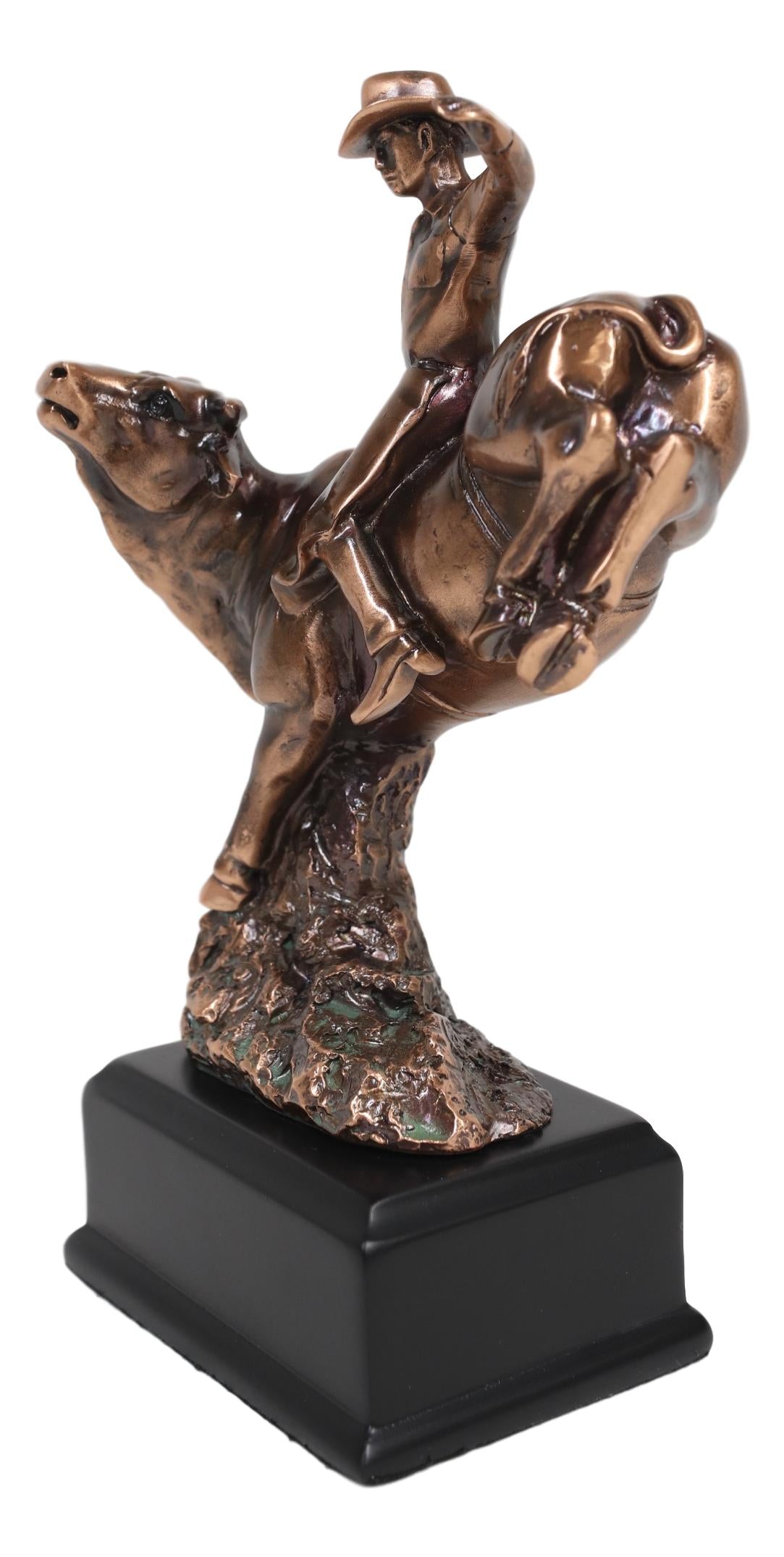 Ebros Rustic Western Rodeo Cowboy W/ Bucking Bull Bronze Electroplated Figurine - Ebros Gift