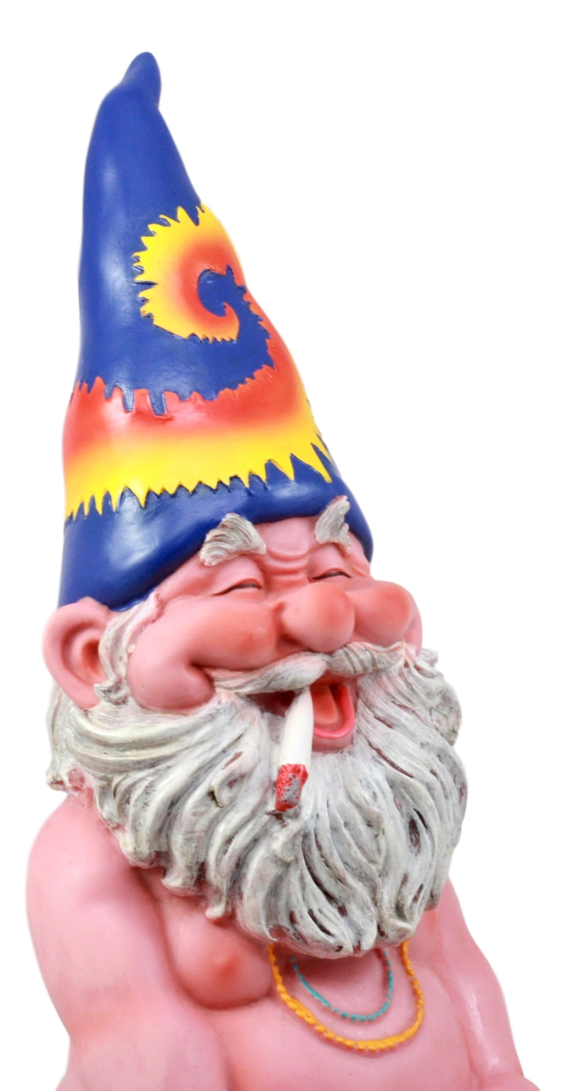 Ebros Free Spirited Smoking Naked Hippie Gnome Statue 13.5"H